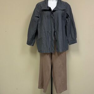 Eileen Fisher Gray Utility Jacket with Tan Casual Pants